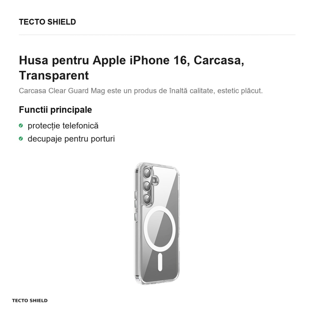 Husa Clear Guard Mag pentru Apple iPhone 16, Carcasa, Transparent [2]