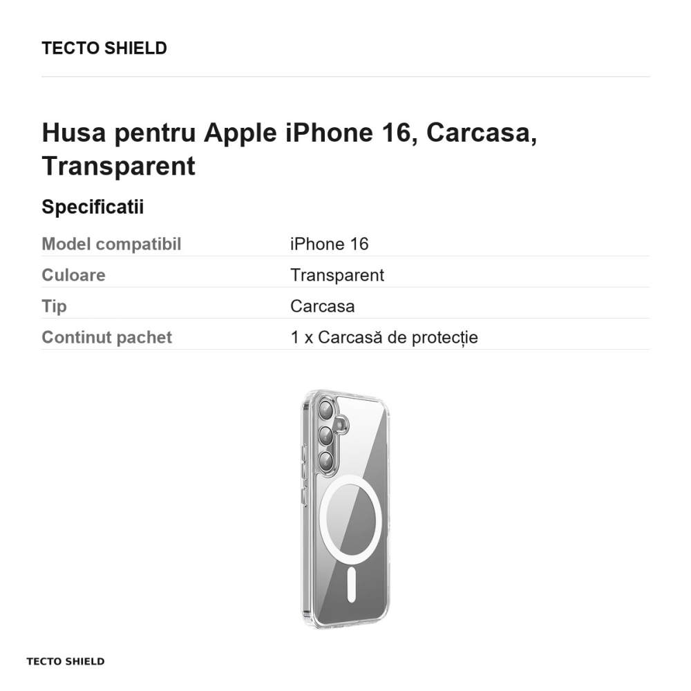 Husa Clear Guard Mag pentru Apple iPhone 16, Carcasa, Transparent [3]