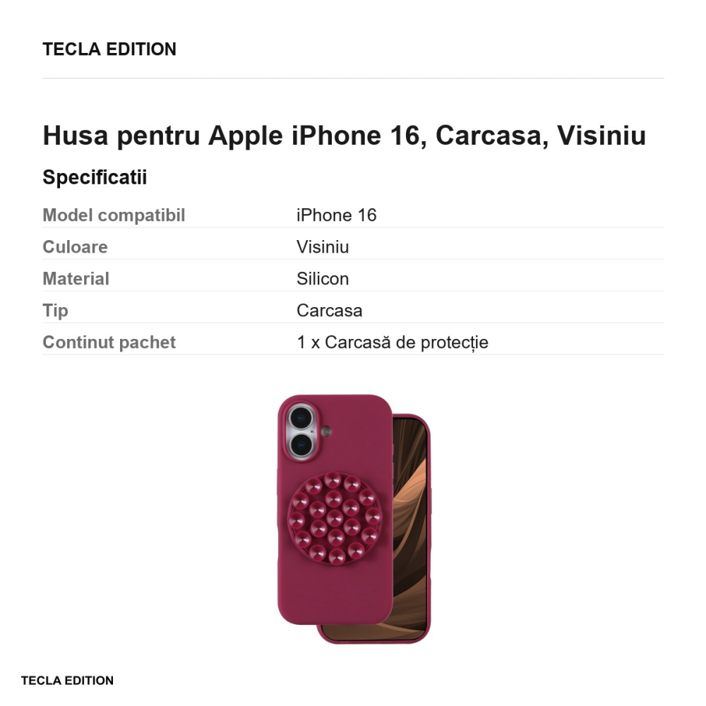 Husa Silicone Stick maroon pentru Apple iPhone 16, Carcasa, Visiniu [3]
