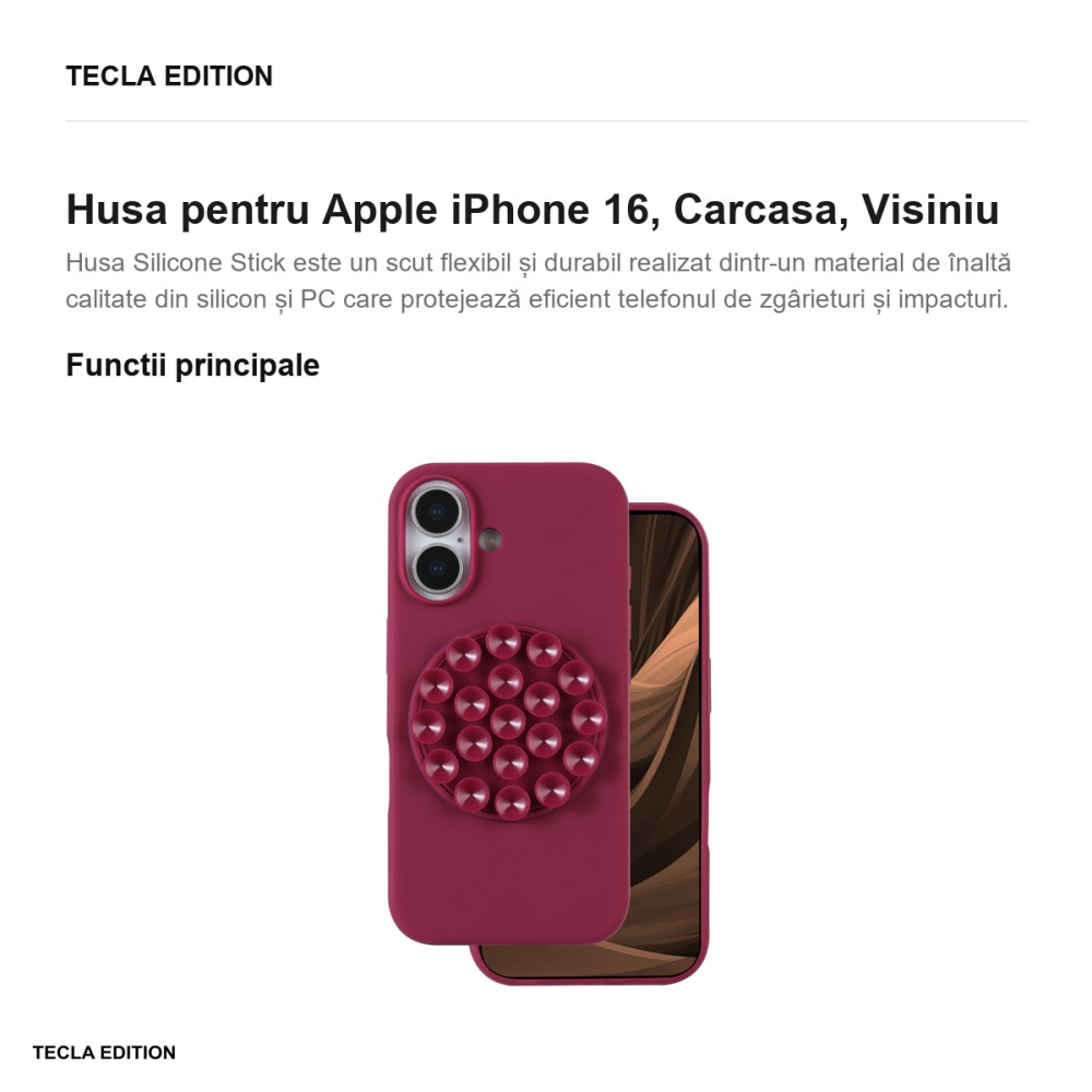 Husa Silicone Stick maroon pentru Apple iPhone 16, Carcasa, Visiniu [2]