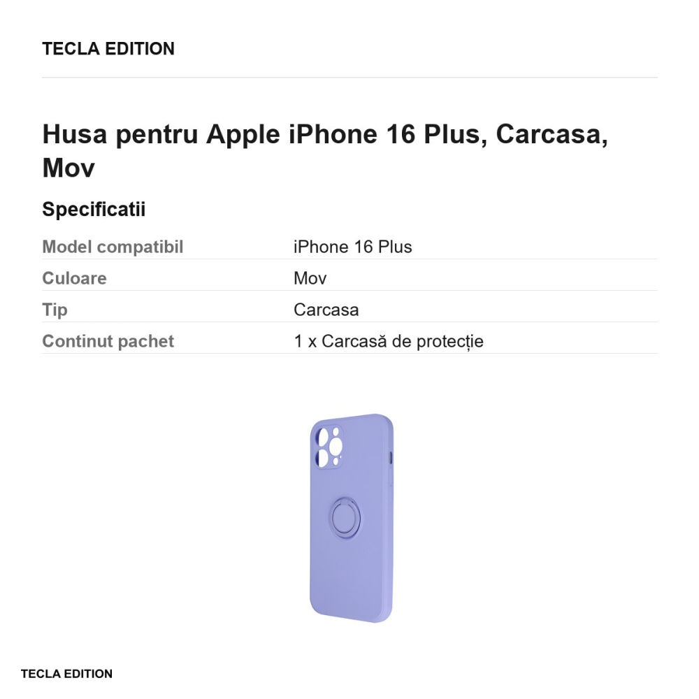 Husa Finger Grip pentru Apple iPhone 16 Plus, Carcasa magnetica, Mov [3]