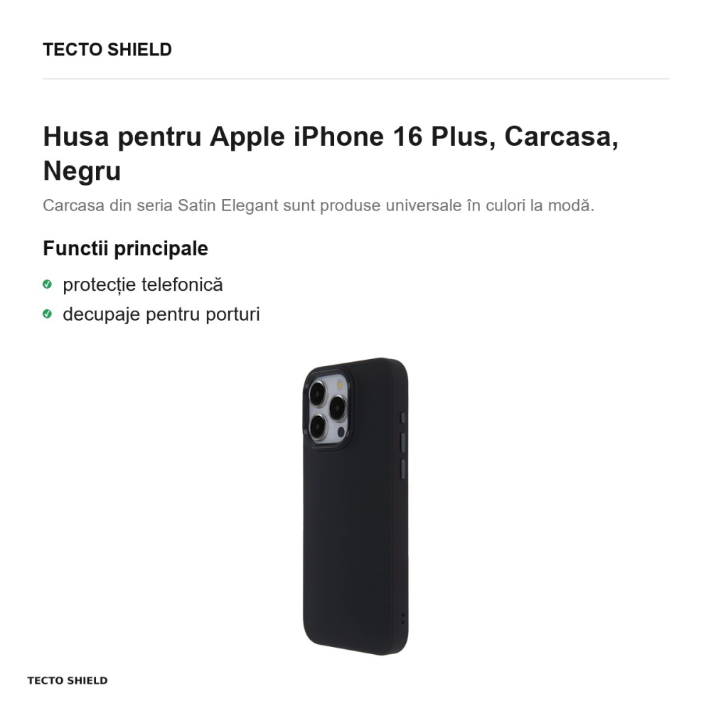 Husa Satin Elegant Matt pentru Apple iPhone 16 Plus, Carcasa, Negru [2]