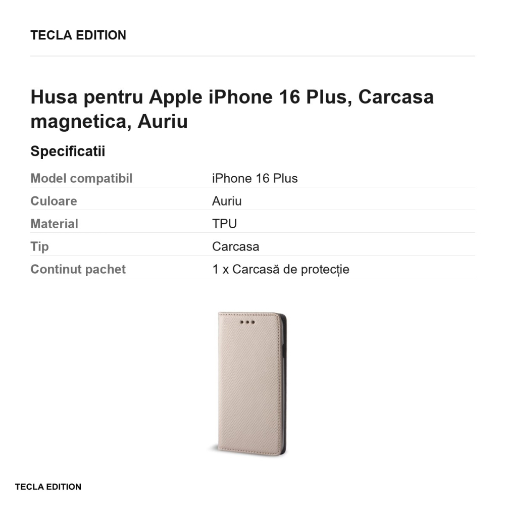 Husa Smart Magnet pentru Apple iPhone 16 Plus, tip carte cu inchidere magnetica, Auriu [3]