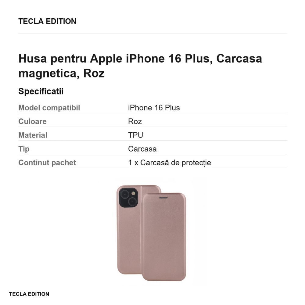 Husa Smart Diva rose pentru Apple iPhone 16 Plus, tip carte cu inchidere magnetica, Roz [3]