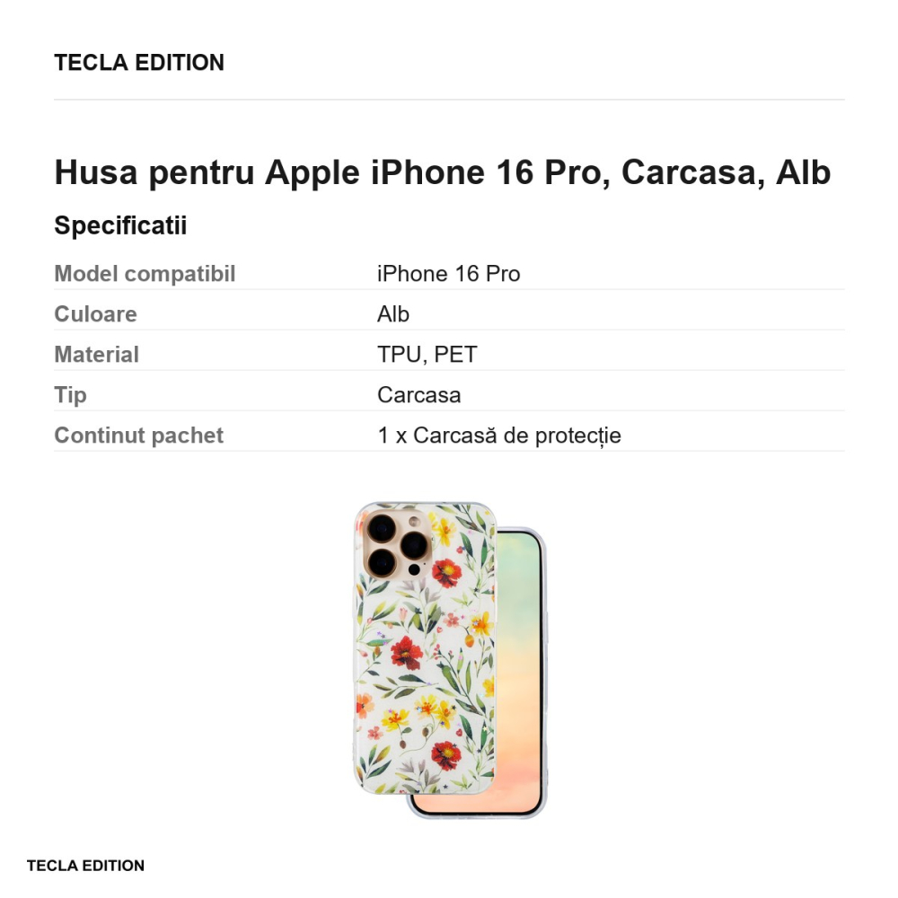 Husa Glow Glam pentru Apple iPhone 16 Pro, Carcasa, Alb [3]