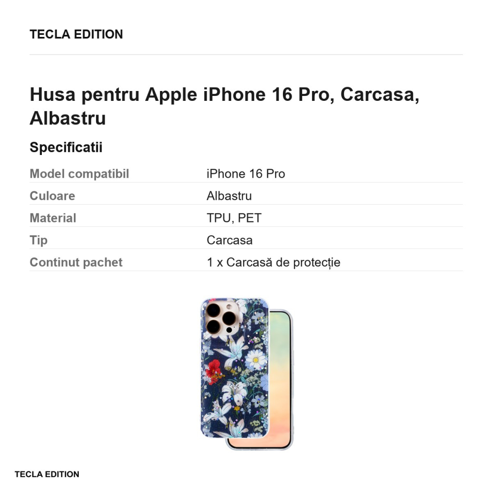 Husa Glow Glam pentru Apple iPhone 16 Pro, Carcasa, Albastru [3]