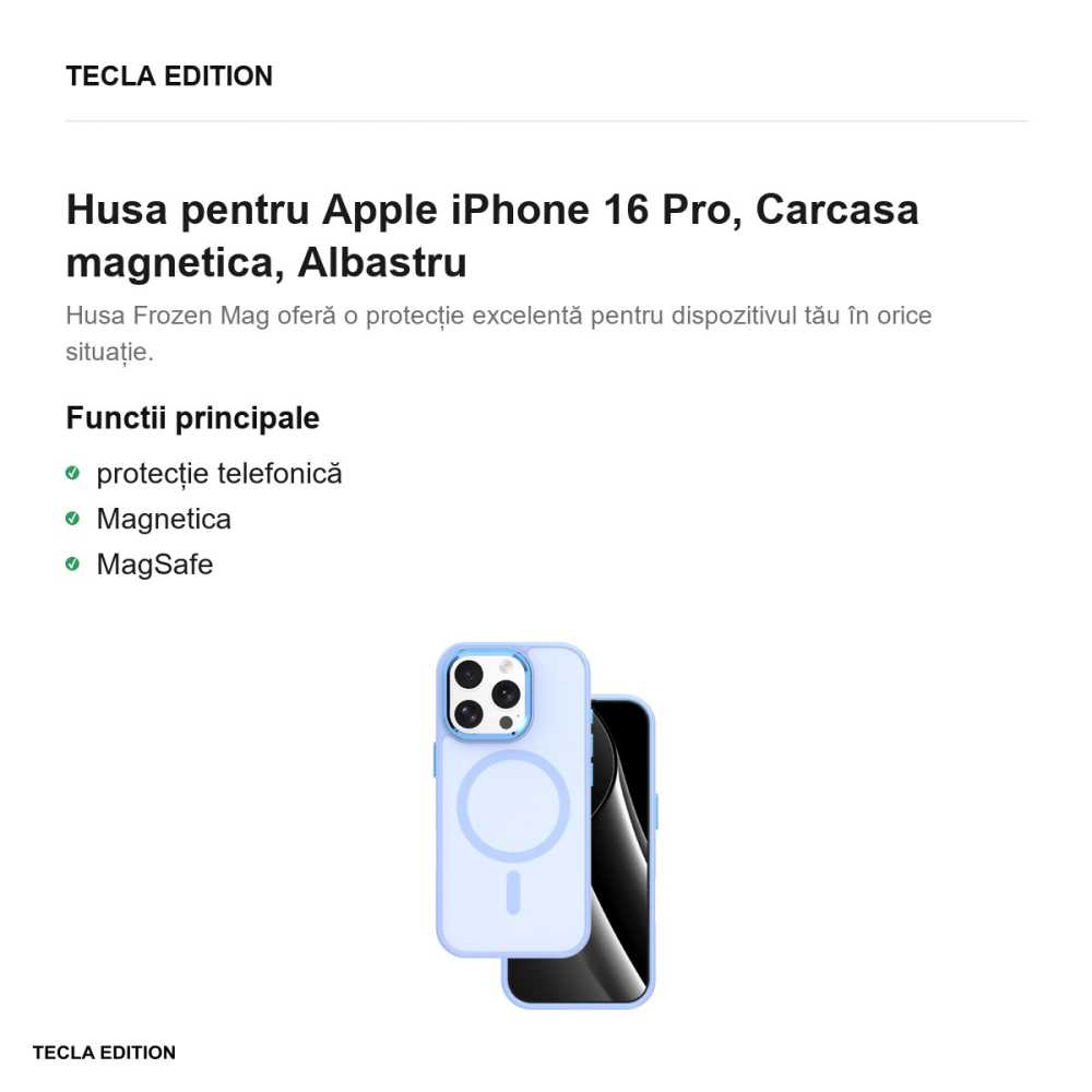Husa Frozen Mag pentru Apple iPhone 16 Pro, Carcasa magnetica, Albastru [2]