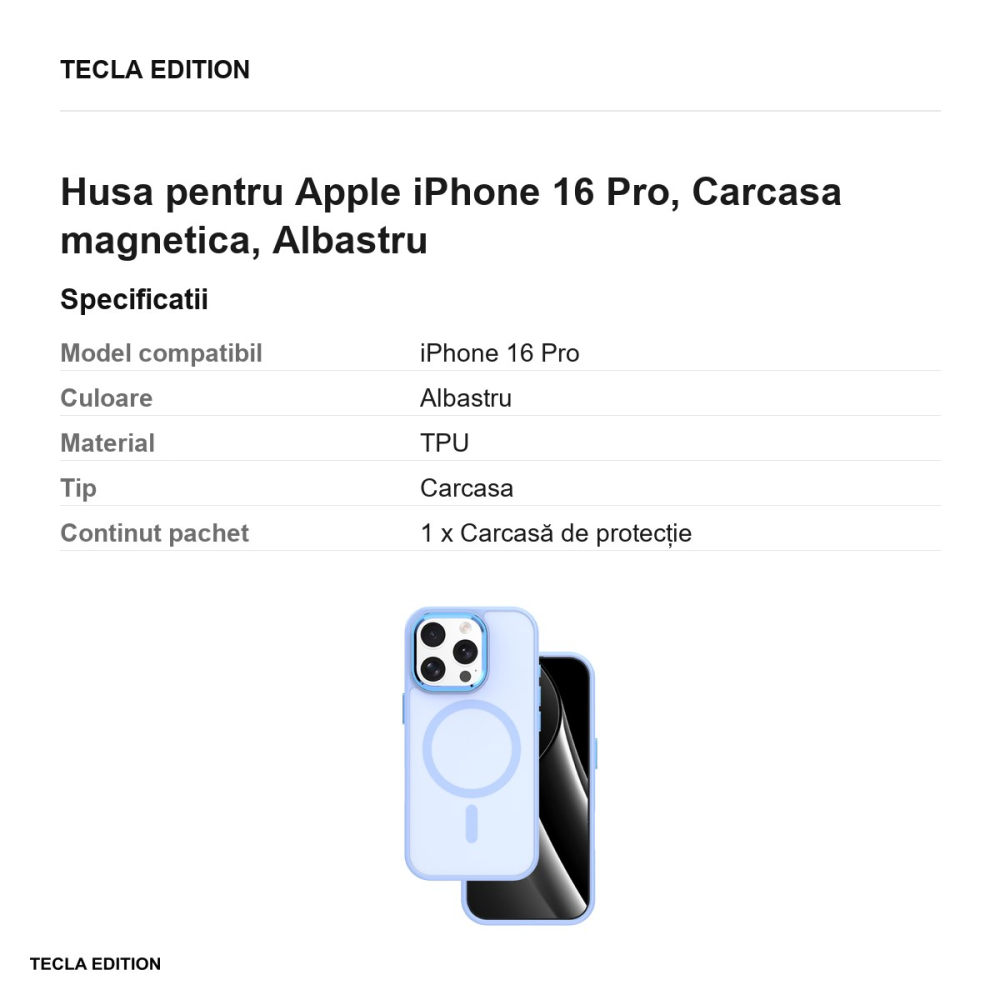 Husa Frozen Mag pentru Apple iPhone 16 Pro, Carcasa magnetica, Albastru [3]