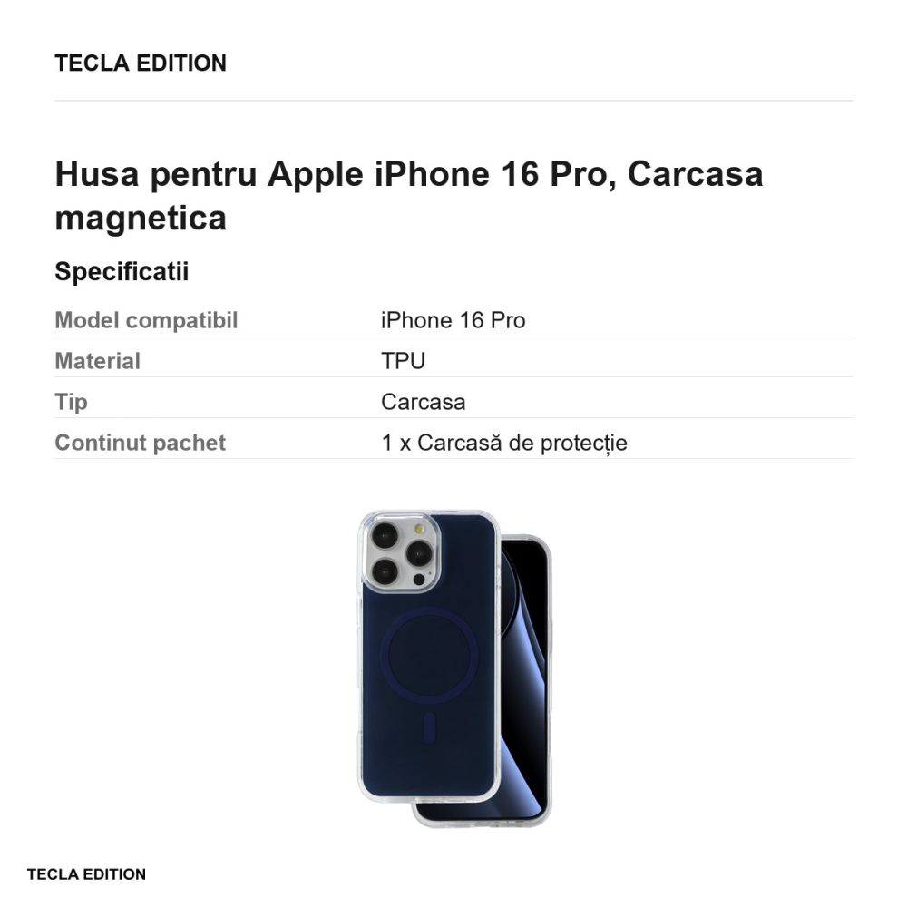 Husa Lowkey Mag pentru Apple iPhone 16 Pro, Carcasa magnetica, Albastru inchis [3]