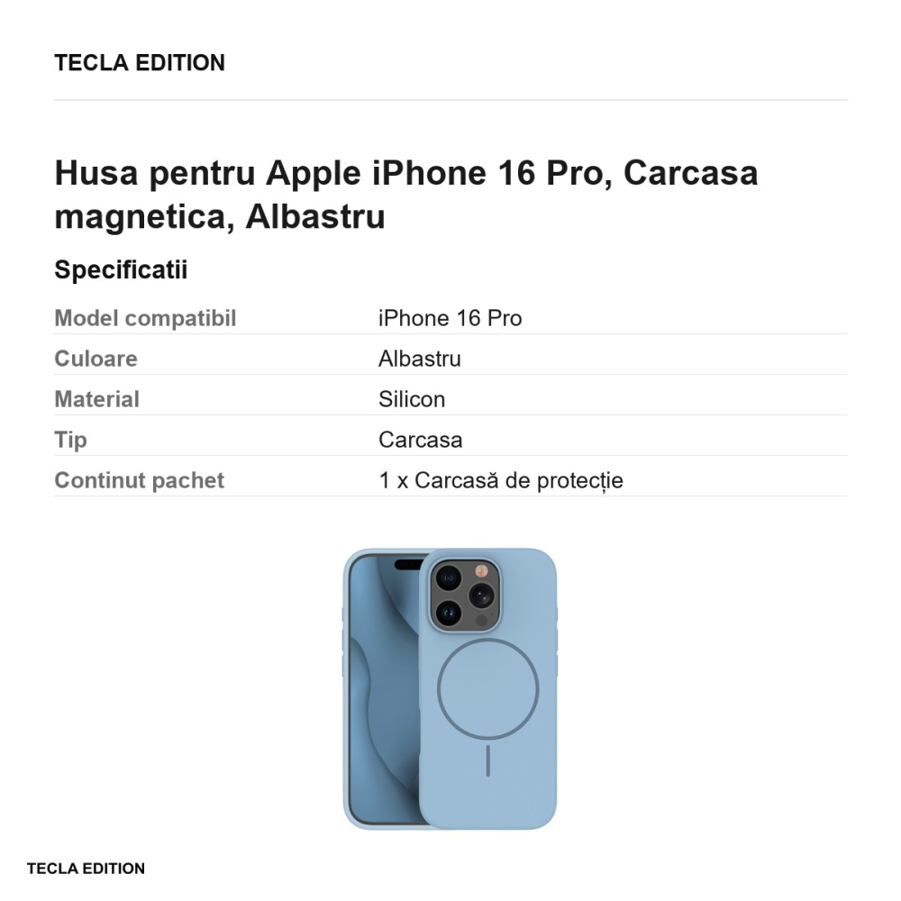 Husa Silicone Thin Mag pentru Apple iPhone 16 Pro, Carcasa magnetica, Albastru [3]