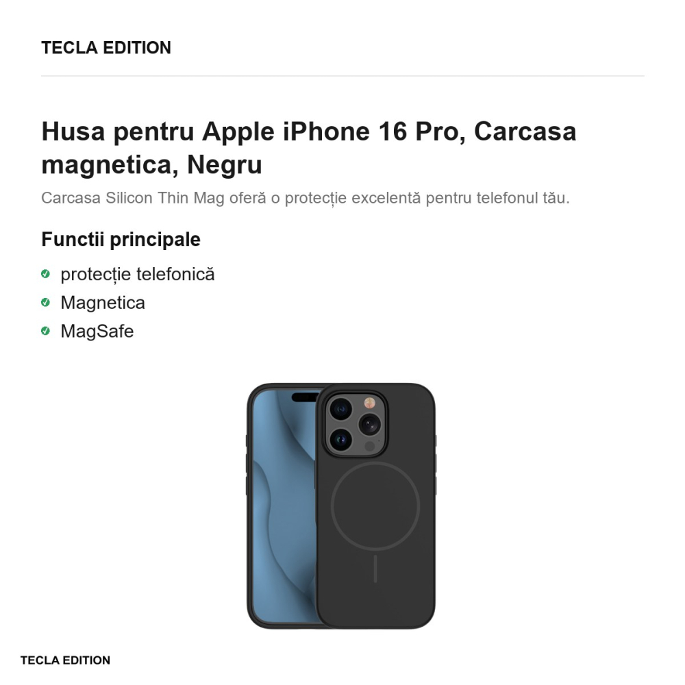 Husa Silicone Thin Mag pentru Apple iPhone 16 Pro, Carcasa magnetica, Negru [2]