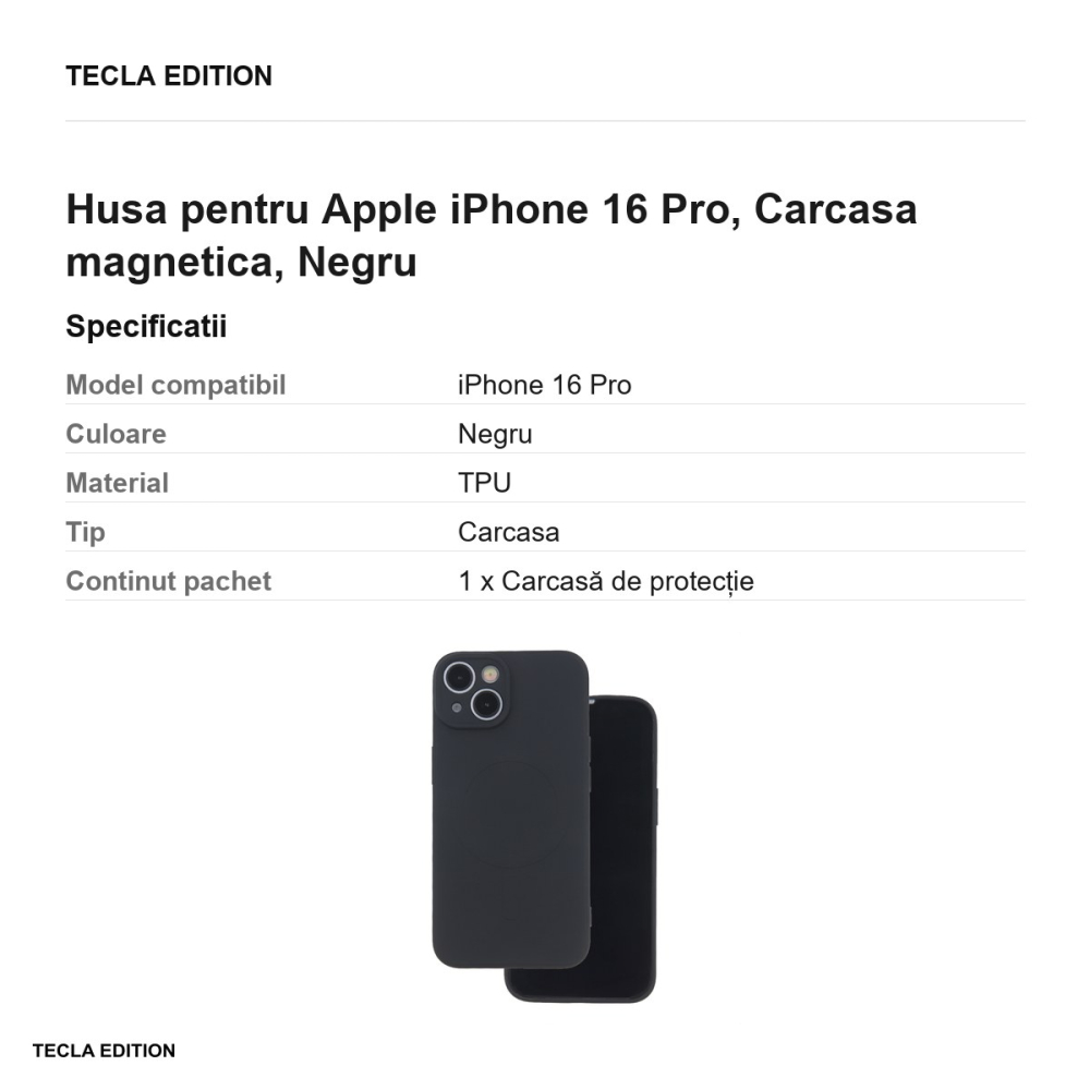 Husa Simple Color Mag pentru Apple iPhone 16 Pro, Carcasa magnetica, Negru [3]
