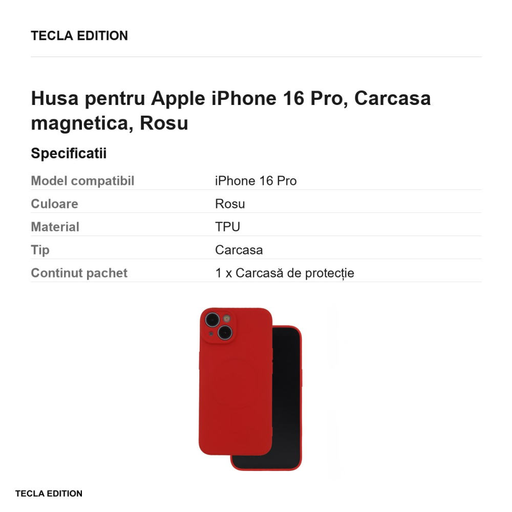 Husa Simple Color Mag pentru Apple iPhone 16 Pro, Carcasa magnetica, Rosu [3]