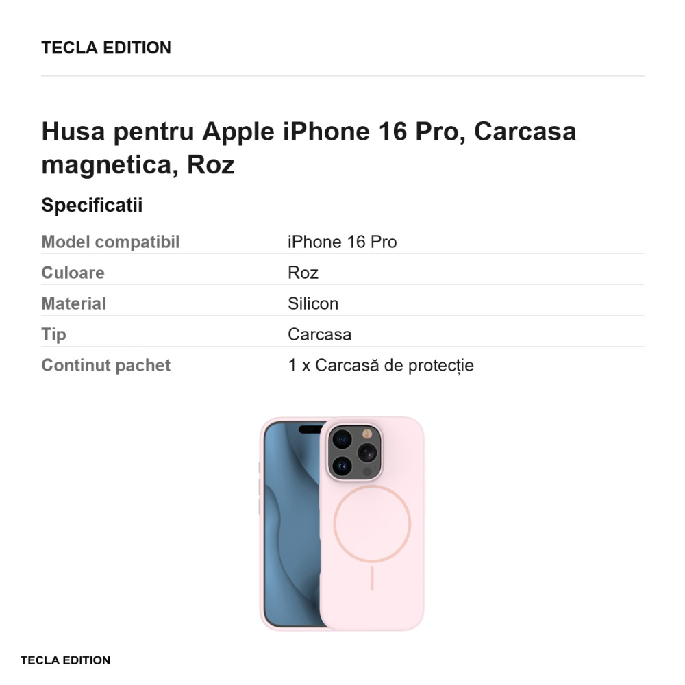 Husa Silicone Thin Mag pentru Apple iPhone 16 Pro, Carcasa magnetica, Roz [3]