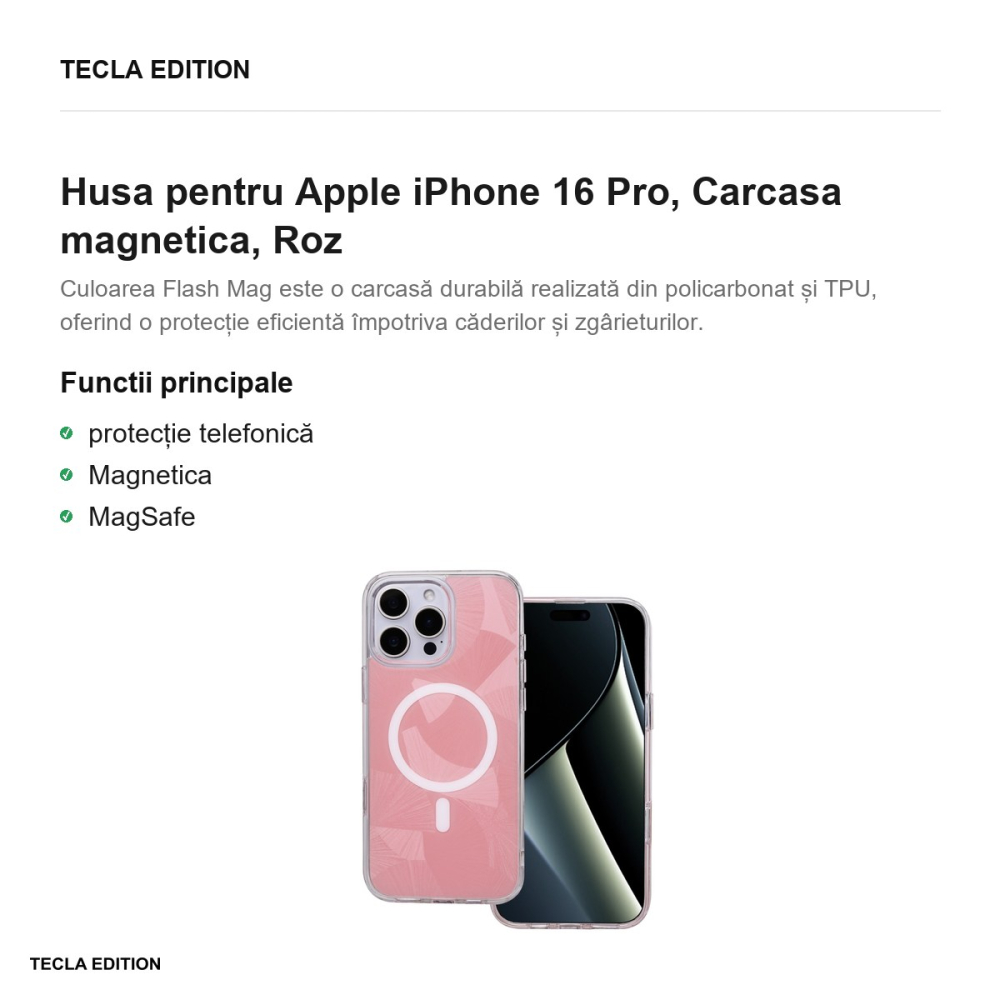 Husa Flash Mag pentru Apple iPhone 16 Pro, Carcasa magnetica, Roz [2]