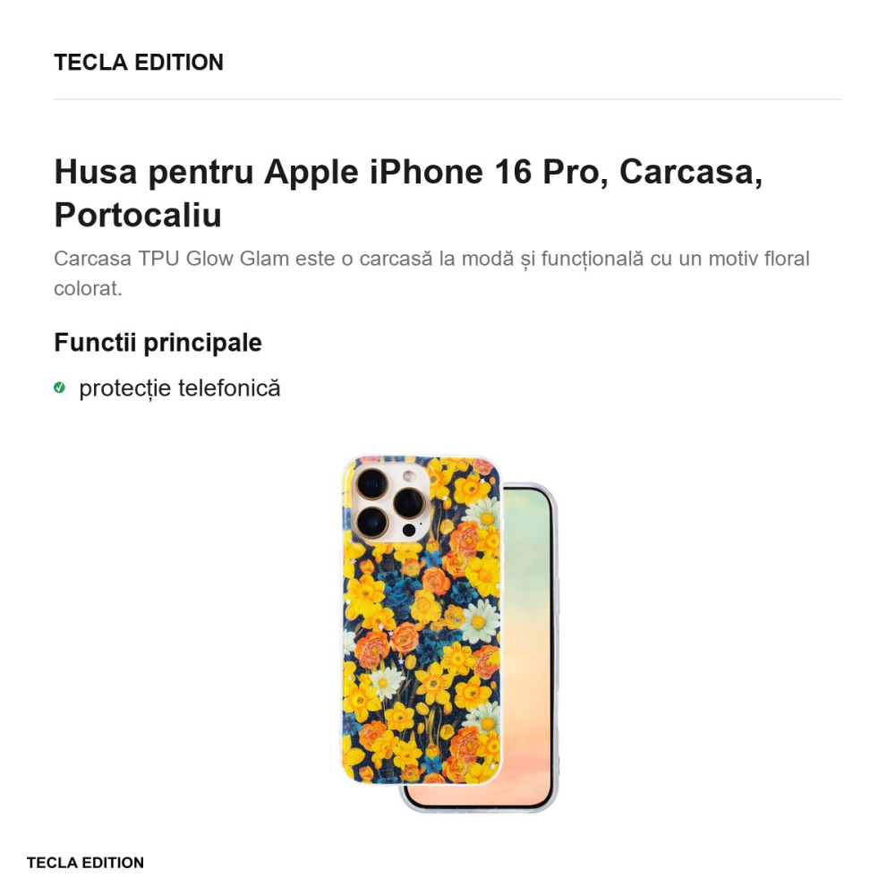 Husa Glow Glam pentru Apple iPhone 16 Pro, Carcasa, Portocaliu [2]