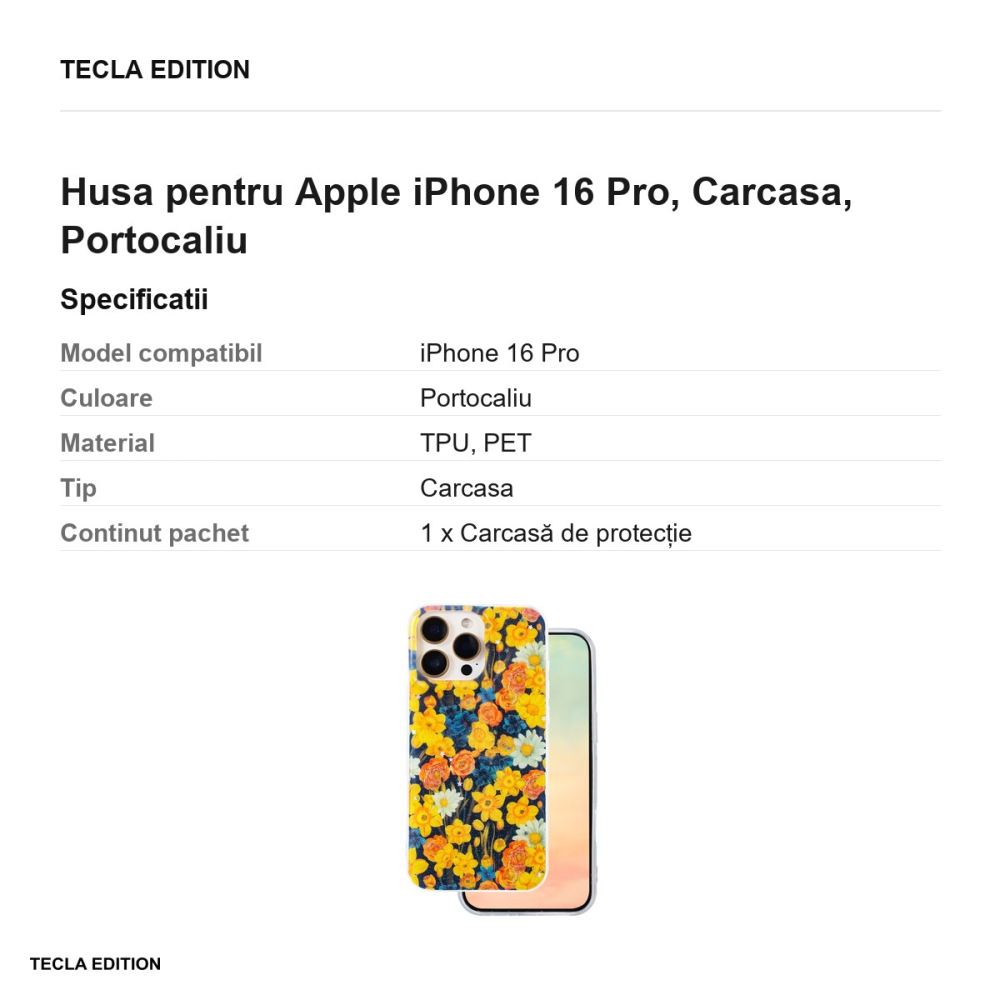Husa Glow Glam pentru Apple iPhone 16 Pro, Carcasa, Portocaliu [3]
