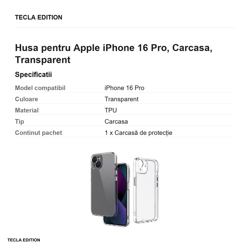 Husa Hybrid Crystal pentru Apple iPhone 16 Pro, Carcasa, Transparent [3]
