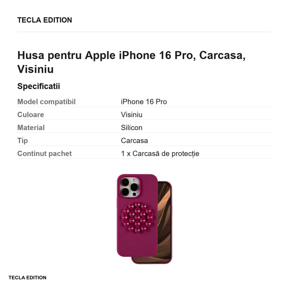 Husa Silicone Stick maroon pentru Apple iPhone 16 Pro, Carcasa, Visiniu [3]