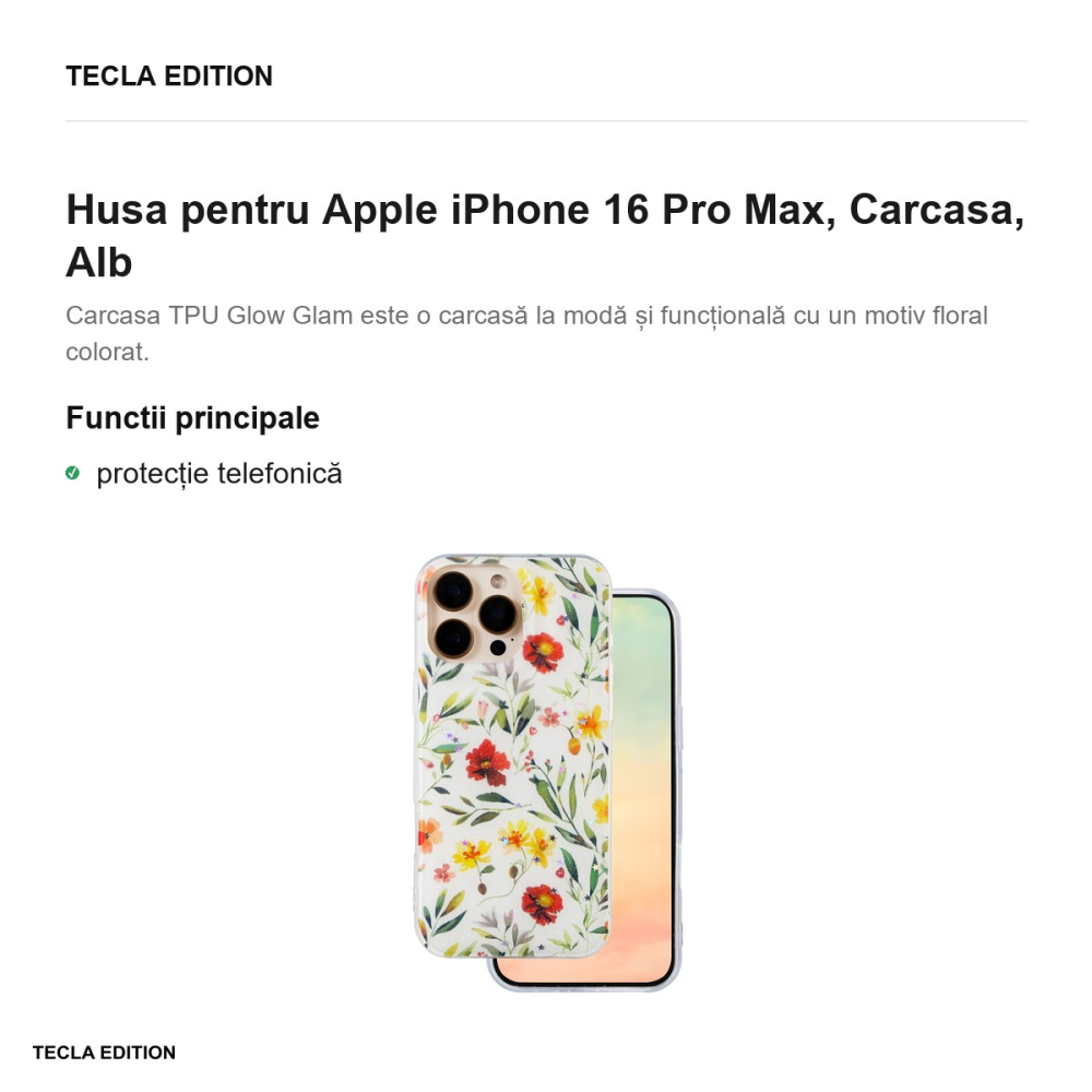 Husa Glow Glam pentru Apple iPhone 16 Pro Max, Carcasa, Alb [2]