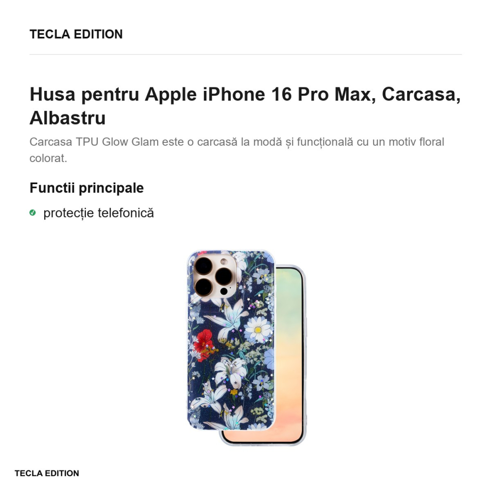 Husa Glow Glam pentru Apple iPhone 16 Pro Max, Carcasa, Albastru [2]