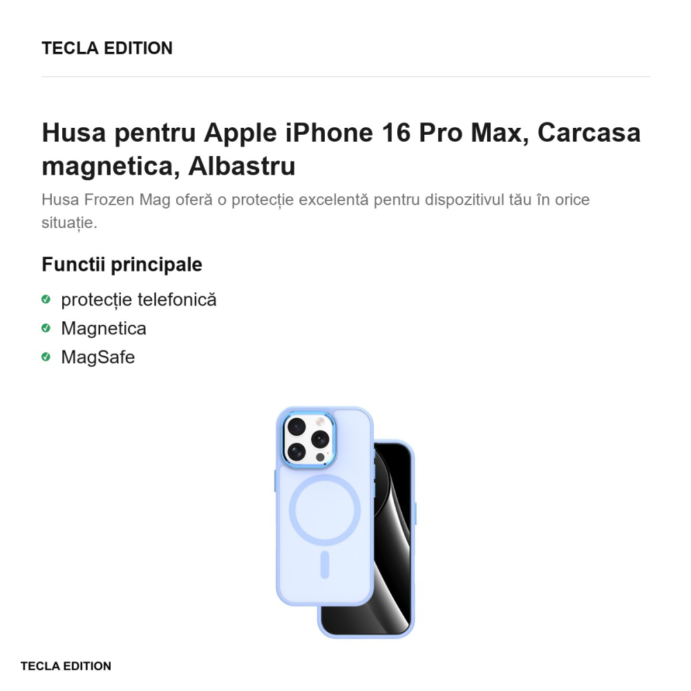 Husa Frozen Mag pentru Apple iPhone 16 Pro Max, Carcasa magnetica, Albastru [2]