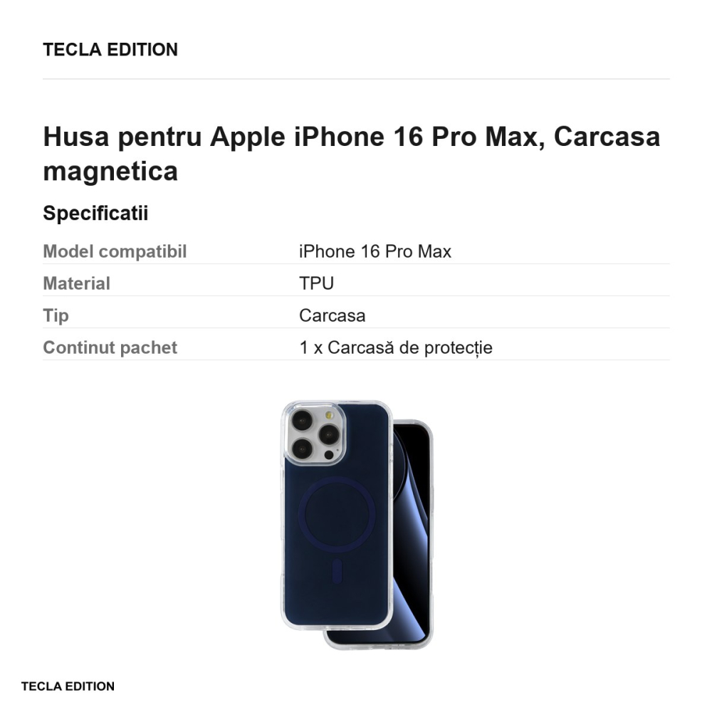 Husa Lowkey Mag pentru Apple iPhone 16 Pro Max, Carcasa magnetica, Albastru inchis [3]