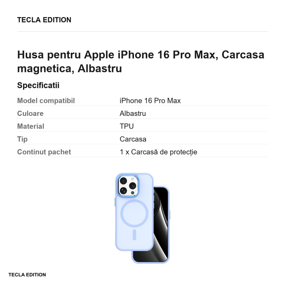 Husa Frozen Mag pentru Apple iPhone 16 Pro Max, Carcasa magnetica, Albastru [3]