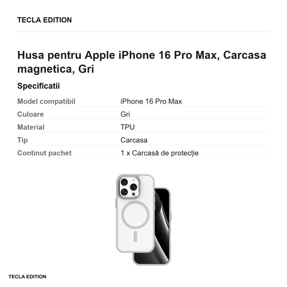 Husa Frozen Mag pentru Apple iPhone 16 Pro Max, Carcasa magnetica, Gri [3]