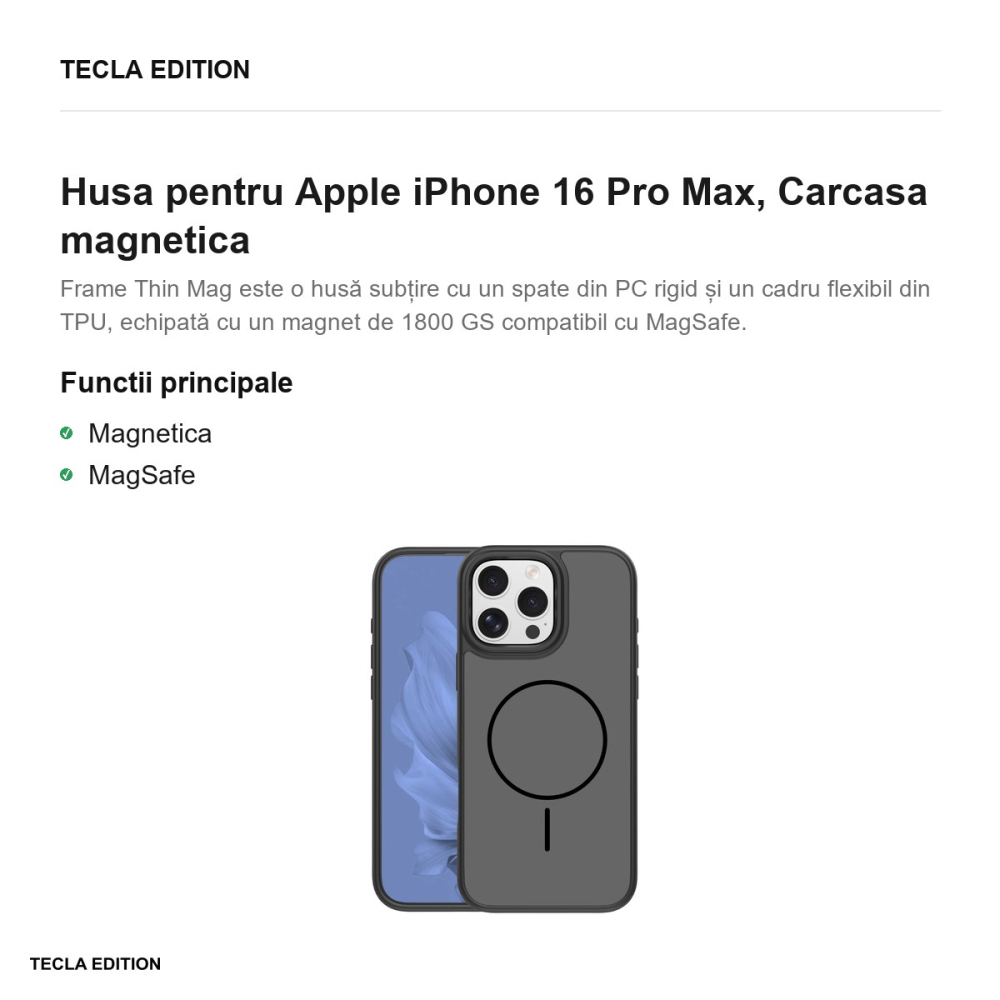 Husa Frame Thin Mag pentru Apple iPhone 16 Pro Max, Carcasa magnetica, Negru [2]