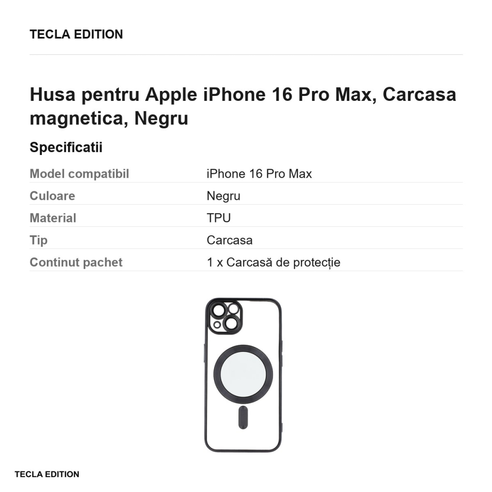 Husa Color Chrome Mag pentru Apple iPhone 16 Pro Max, Carcasa magnetica, Negru [3]