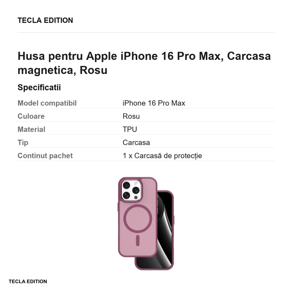 Husa Frozen Mag pentru Apple iPhone 16 Pro Max, Carcasa magnetica, Rosu [3]