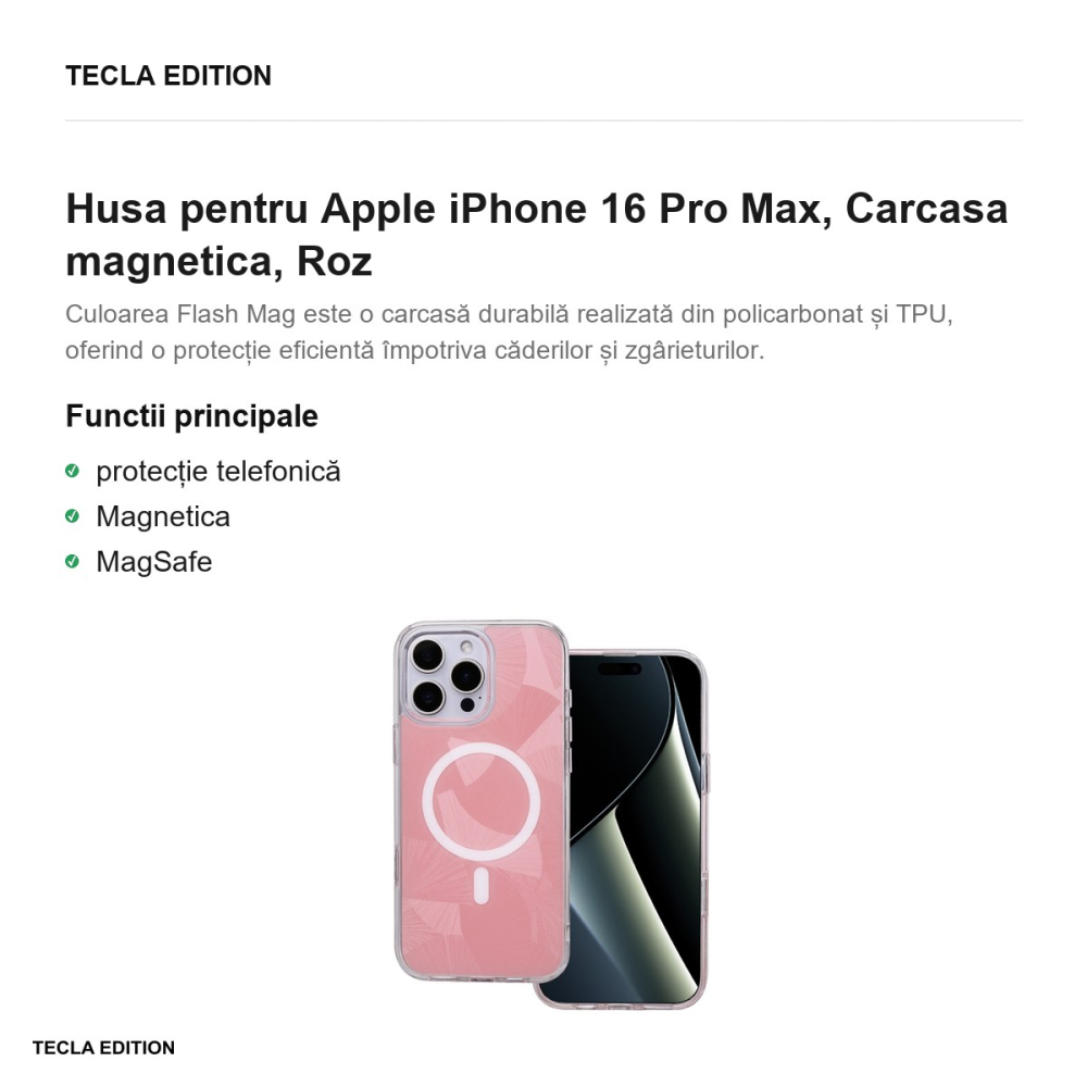 Husa Flash Mag pentru Apple iPhone 16 Pro Max, Carcasa magnetica, Roz [2]