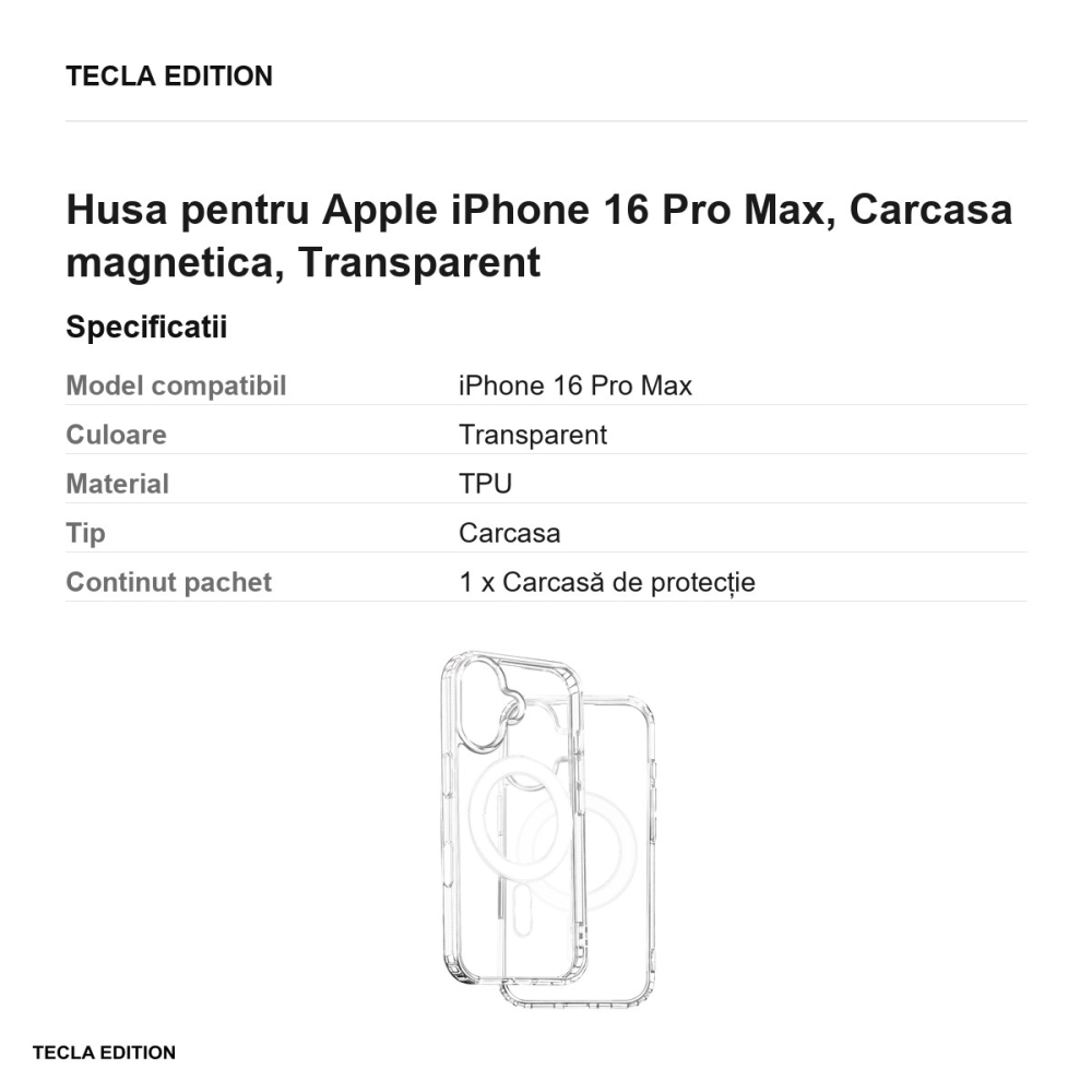 Husa Anti Shock 1 5 mm Mag big hole + button pentru Apple iPhone 16 Pro Max, Carcasa magnetica, Transparent [3]