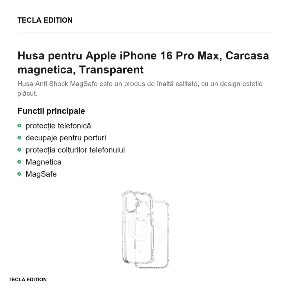 Husa Anti Shock 1 5 mm Mag big hole + button pentru Apple iPhone 16 Pro Max, Carcasa magnetica, Transparent [2]