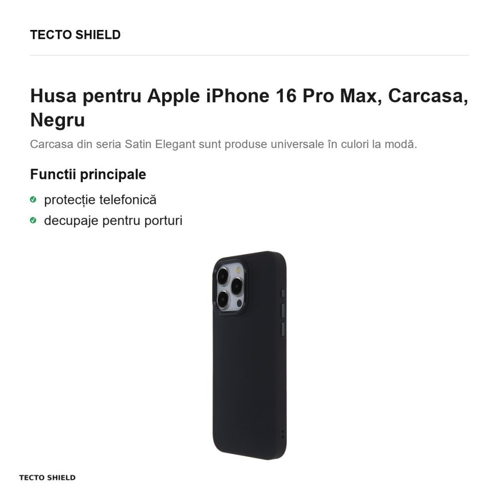 Husa Satin Elegant Matt pentru Apple iPhone 16 Pro Max, Carcasa, Negru [2]
