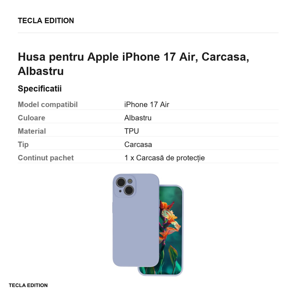 Husa Silicon baby pentru Apple iPhone 17 Air, Carcasa, Albastru [3]