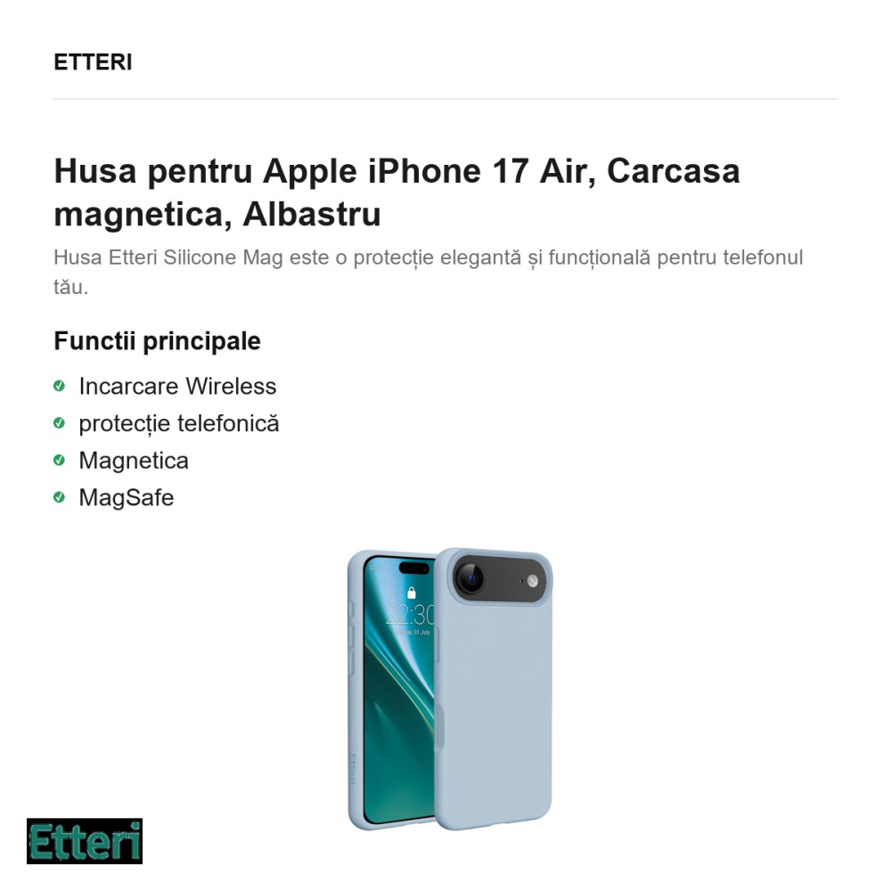 Husa Etteri Silicone Mag pentru Apple iPhone 17 Air, Carcasa magnetica, Albastru [2]