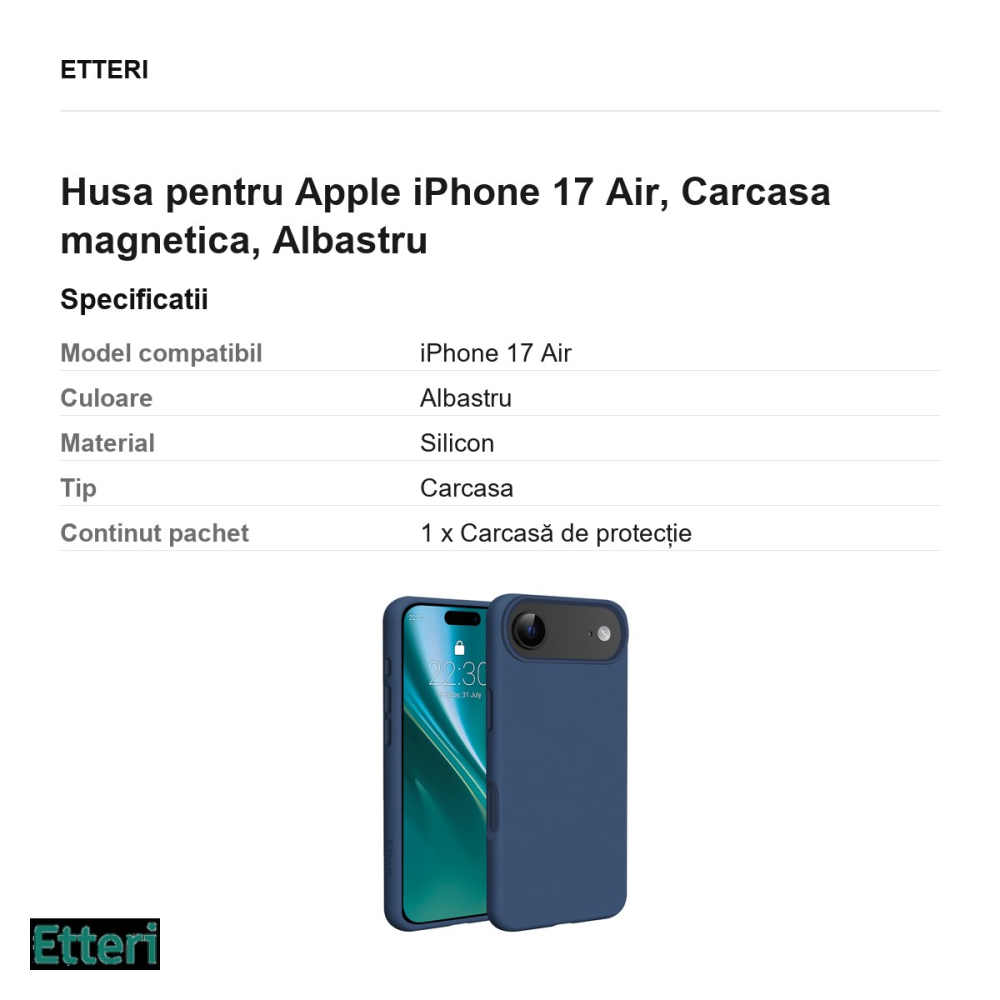 Husa Etteri Silicone Mag pentru Apple iPhone 17 Air, Carcasa magnetica, Albastru [3]