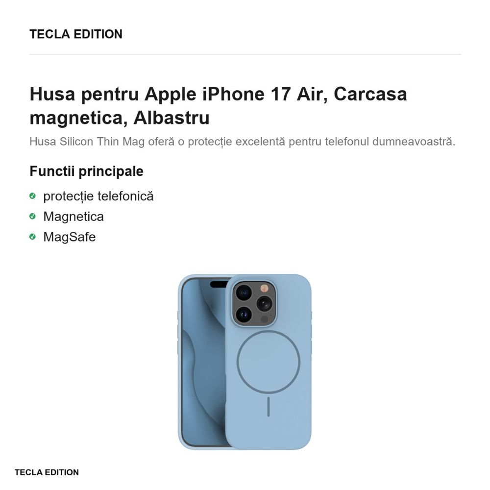 Husa Silicone Thin Mag pentru Apple iPhone 17 Air, Carcasa magnetica, Albastru [2]