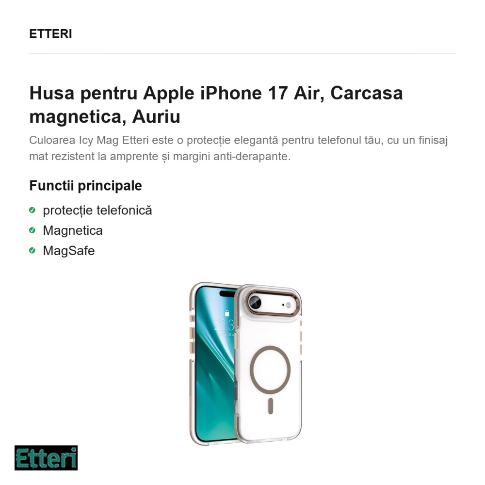 Husa Etteri Icy Mag pentru Apple iPhone 17 Air, Carcasa magnetica, Auriu [2]