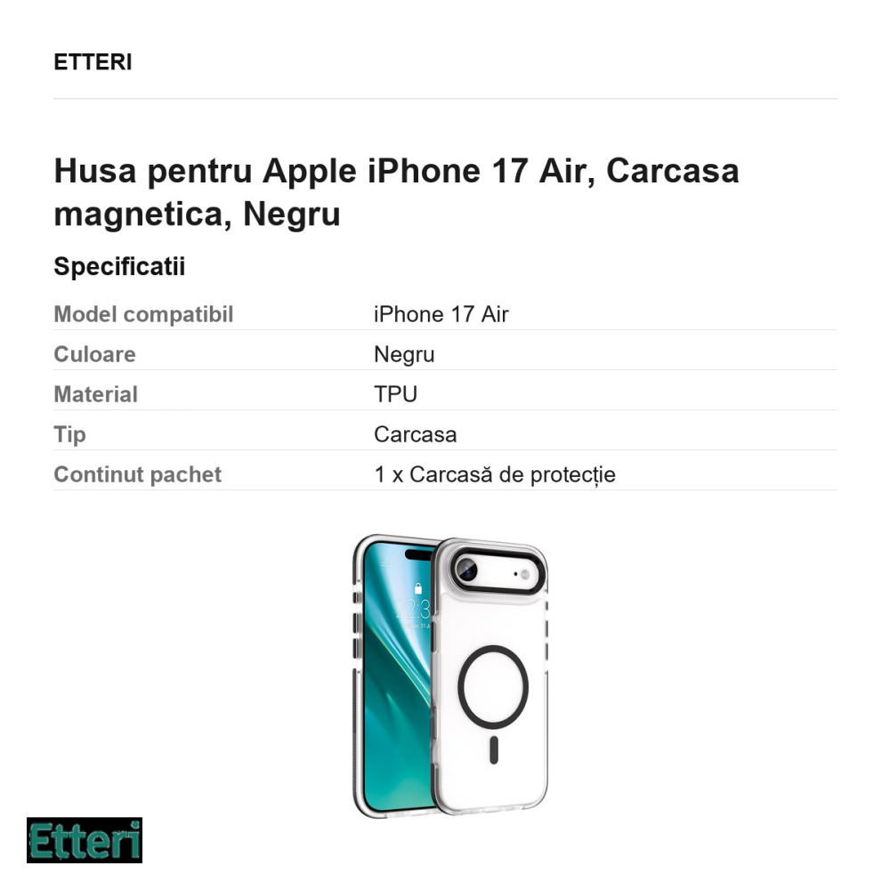 Husa Etteri Icy Mag pentru Apple iPhone 17 Air, Carcasa magnetica, Negru [3]