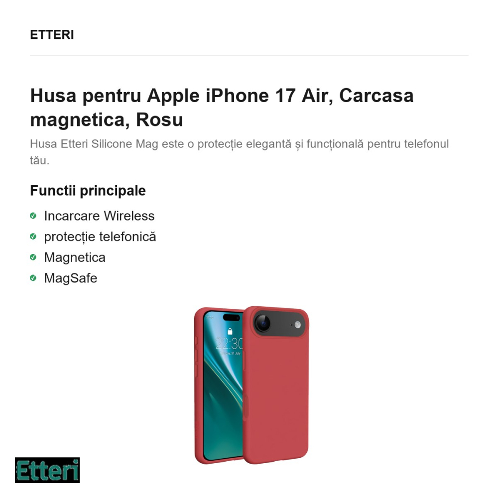 Husa Etteri Silicone Mag raspberry pentru Apple iPhone 17 Air, Carcasa magnetica, Rosu [2]