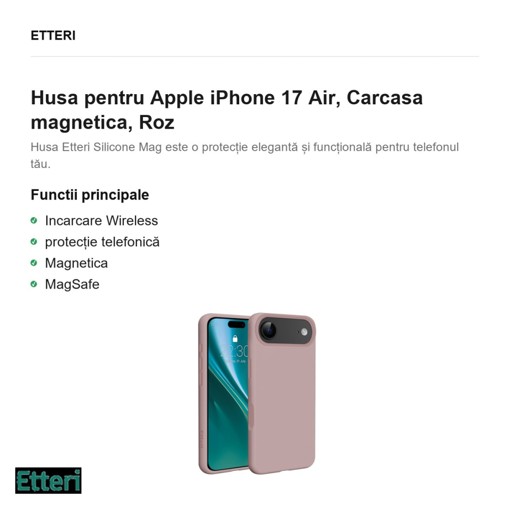 Husa Etteri Silicone Mag pentru Apple iPhone 17 Air, Carcasa magnetica, Roz [2]