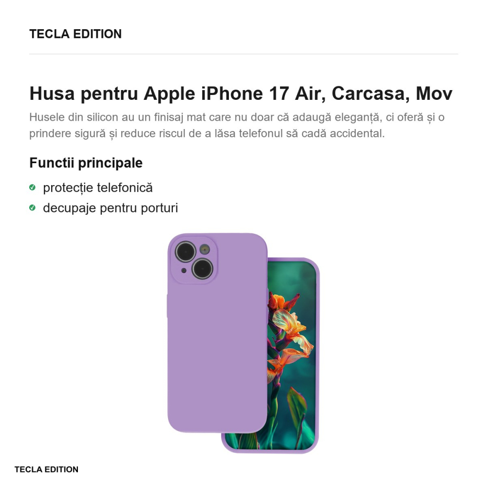 Husa Silicon pentru Apple iPhone 17 Air, Carcasa, Mov [2]
