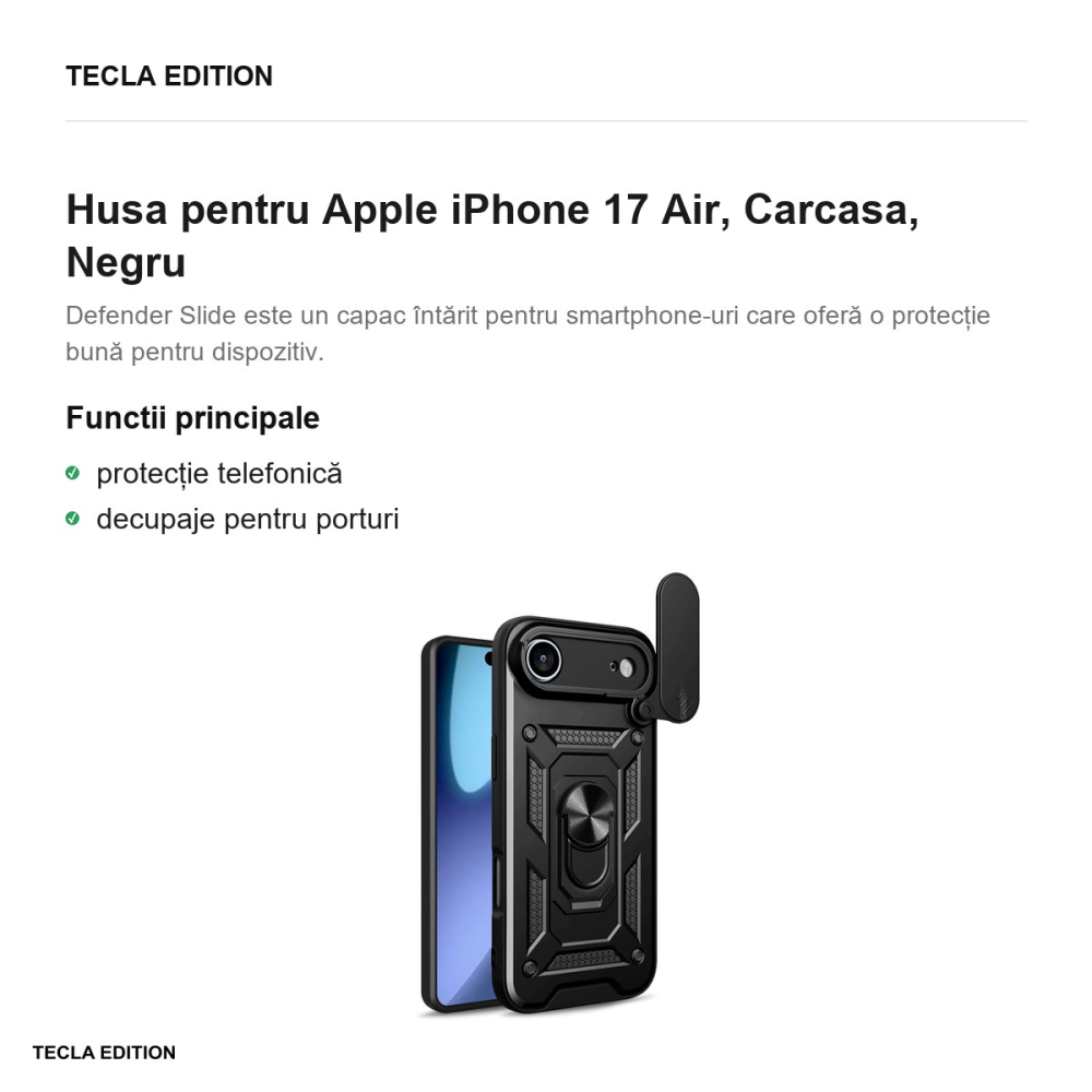 Husa Defender Slide pentru Apple iPhone 17 Air, Carcasa, Negru [2]
