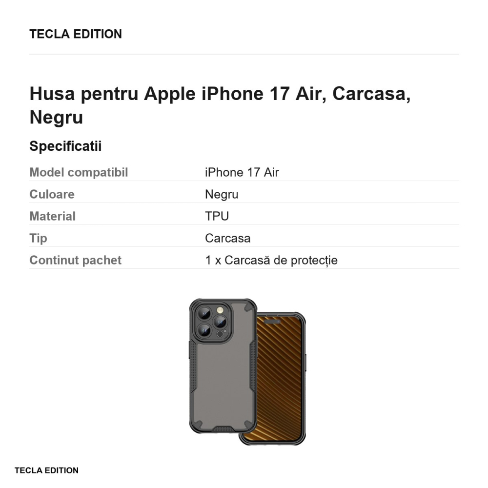 Husa Defender Matt pentru Apple iPhone 17 Air, Carcasa, Negru [3]