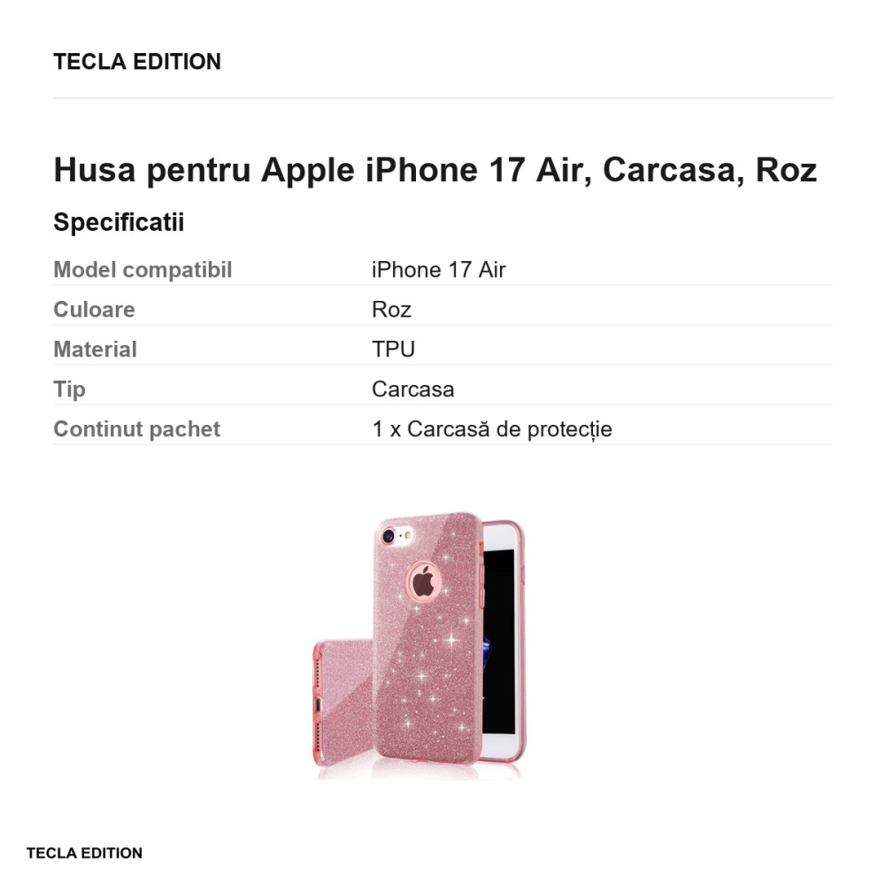 Husa Glitter 3in1 pentru Apple iPhone 17 Air, Carcasa, Roz [3]
