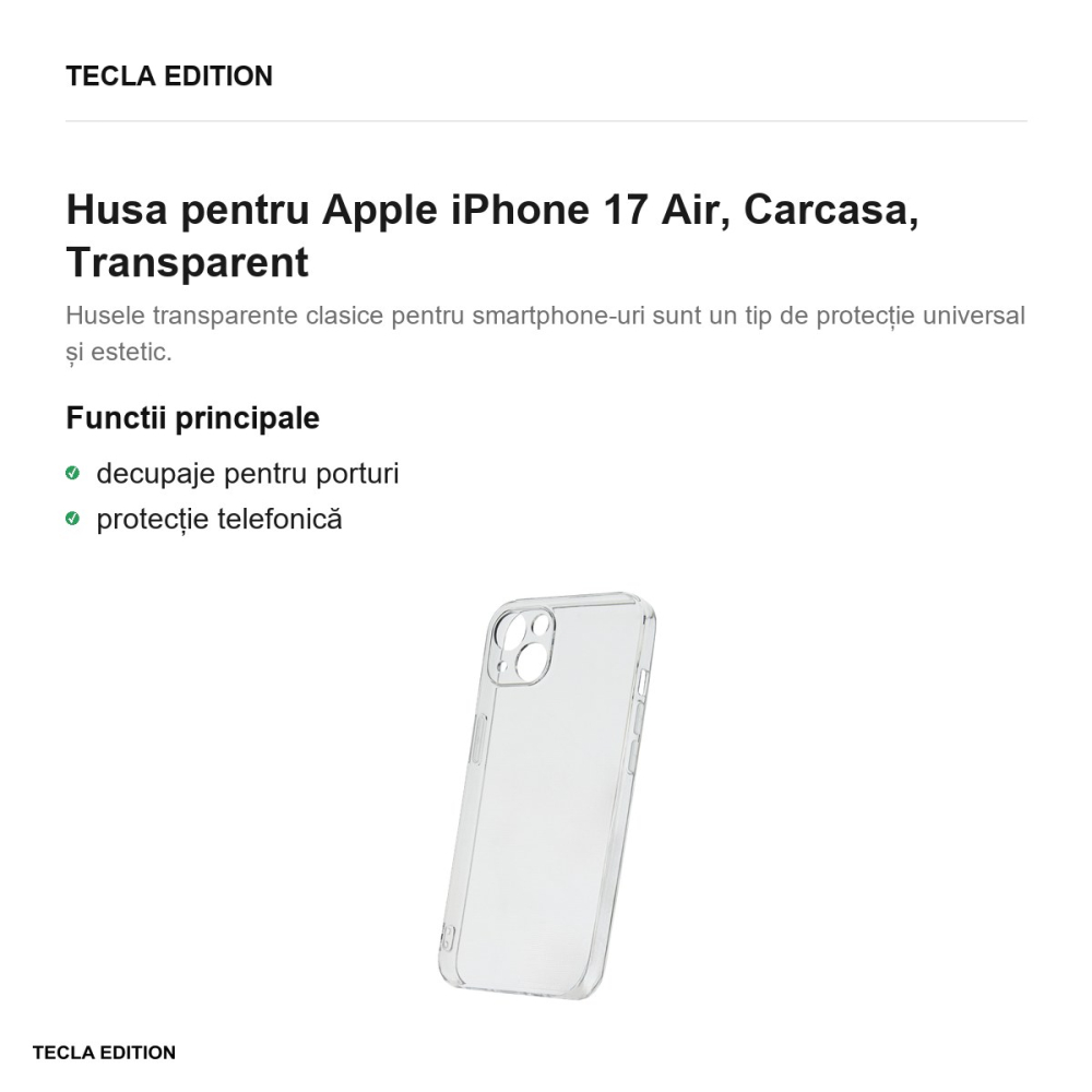 Husa Slim 2 mm pentru Apple iPhone 17 Air, Carcasa, Transparent [2]
