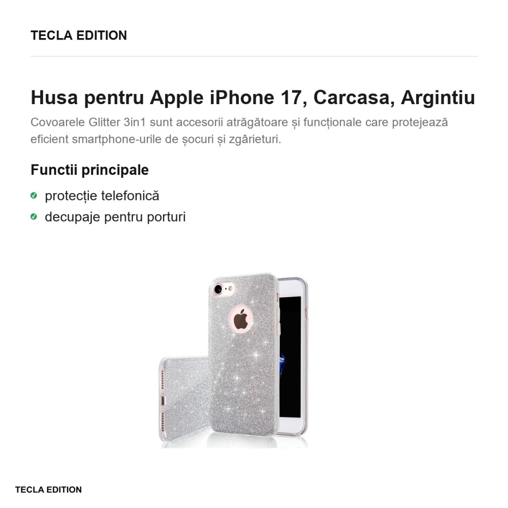 Husa Glitter 3in1 pentru Apple iPhone 17, Carcasa, Argintiu [2]